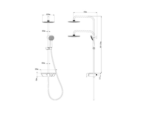 Sistem de duș Sanotechnik AS702 cu baterie monocomandă și etajeră negru