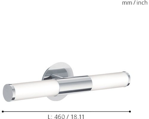 Lumină de baie de culoare crom, cu o lungime de 460 de milimetri.