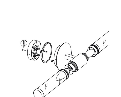 Desen explodat al unei lămpi de perete cu elemente de sticlă și material de fixare