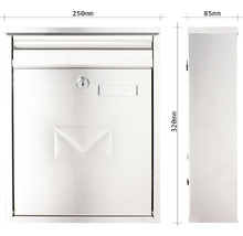 Cutie poștală din oțel inoxidabil cu dimensiunile 250 x 320 x 85 milimetri