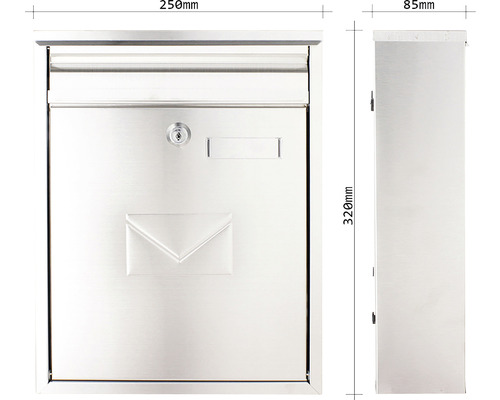Cutie poștală din oțel inoxidabil cu dimensiunile 250 x 320 x 85 milimetri
