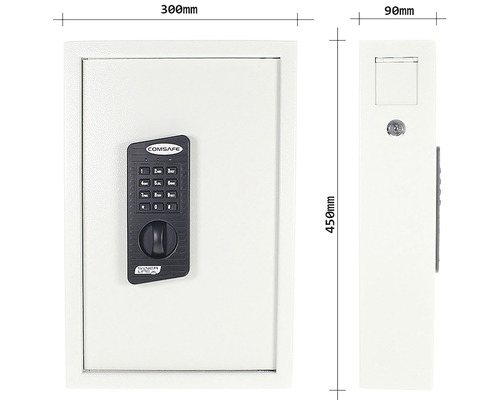 Seif de mobilier Comsafe cu dimensiunile de 300 pe 450 pe 90 milimetri.