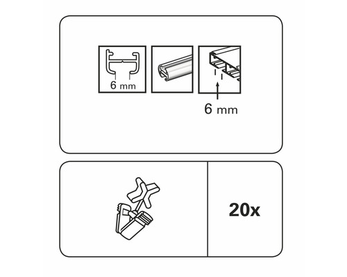 Profil șină cu lățime de 6 milimetri și 20 de clipsuri de fixare
