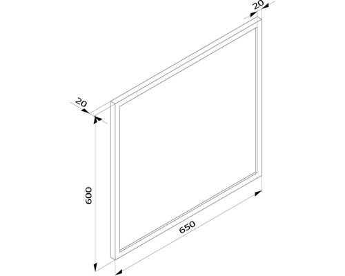 Desen tehnic al unui cadru cu dimensiunile 600 x 650 x 20 mm