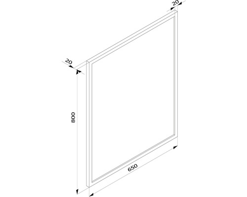 Desen al unui cadru cu dimensiunile de 800 mm înălțime, 650 mm lățime și 20 mm adâncime