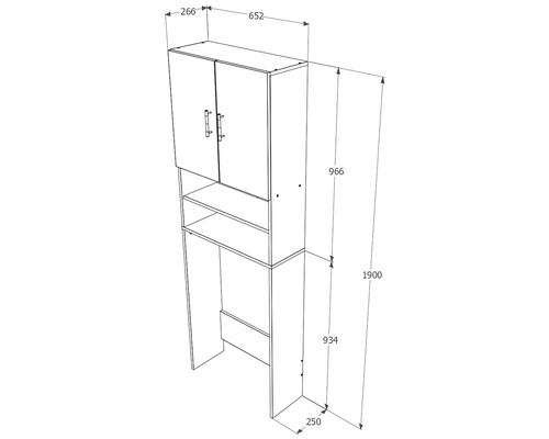 Desen tehnic al unui dulap înalt de baie cu dimensiuni