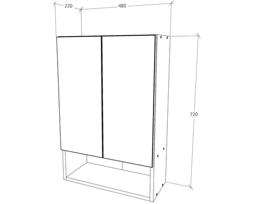 Schiță a unui dulap de baie cu dimensiuni