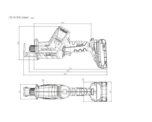 Metabo Fierăstrău sabie cu acumulator SSE 18 LTX BL Compact dimensiuni