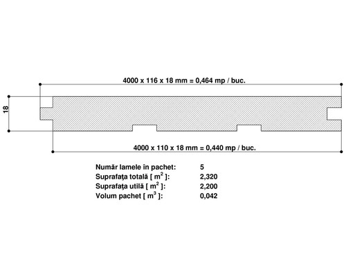 Desen tehnic al unui profil din lemn cu dimensiuni.