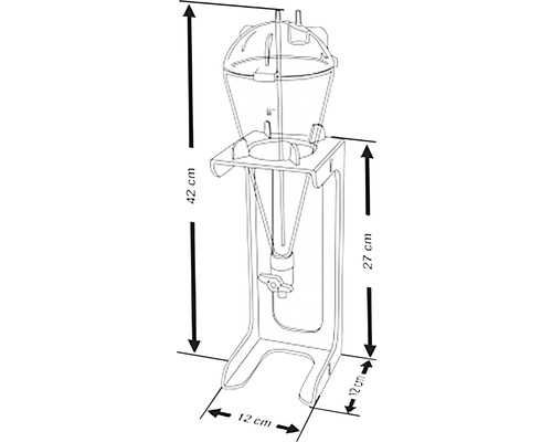 Desenul unui dozator cu dimensiunile 42 cm înălțime, 27 cm înălțime și 12 cm lățime