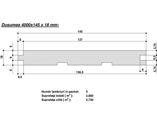 Desen tehnic al unei scânduri de 4000x145x18 milimetri