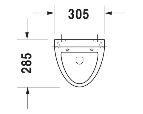 Desen tehnic al unui WC suspendat cu dimensiunile 305 și 285
