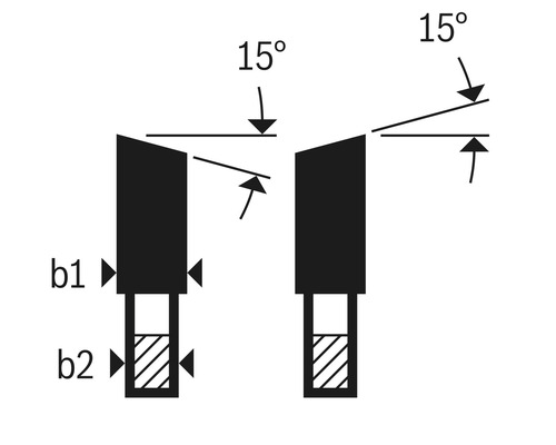 Desen tehnic al unui burghiu cu un unghi de 15 grade și dimensiuni