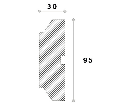 Desen tehnic al unui profil cu dimensiunile de 30 și 95 milimetri.