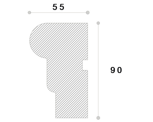 Desen al unui profil cu dimensiunile de 55 pe 90 milimetri