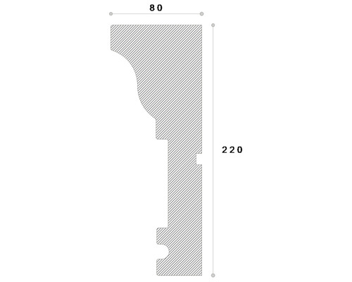 Dimensiunile unui profil decorativ: 80 cu 220 milimetri