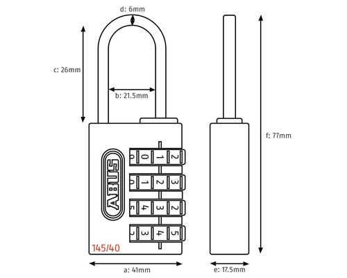 Lacăt cu cifru Abus 145/40 cu dimensiuni