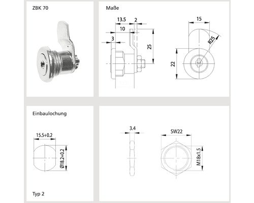 Imagine cu o încuietoare de dulap cu dimensiuni tehnice