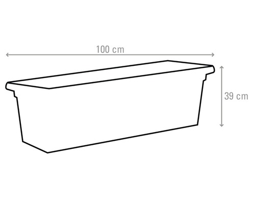 Ilustrație a unui ghiveci de flori cu dimensiunile de 100 cm lungime și 39 cm înălțime