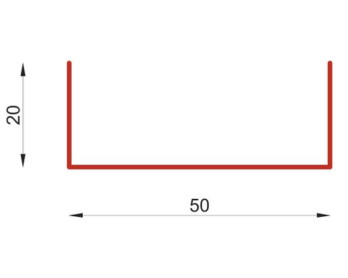 Imaginea unui profil U cu dimensiunile 20 pe 50