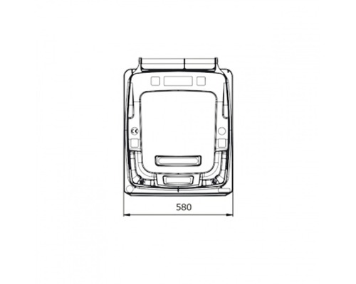 Desen tehnic al unui obiect sanitar cu indicarea lățimii de 580 mm.