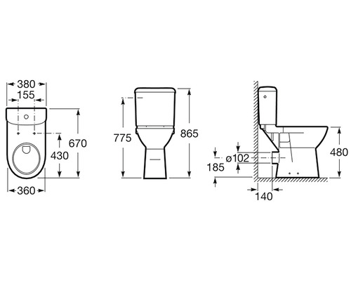 Desen tehnic al unui WC pe podea cu dimensiuni