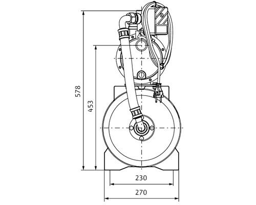 Desen tehnic al unei pompe de apă cu dimensiuni