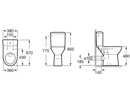 Desen tehnic al unui WC de podea cu dimensiuni