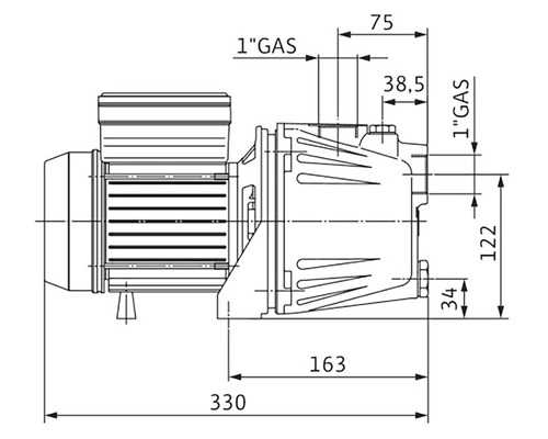 Desen tehnic al unei pompe cu dimensiuni specificate.
