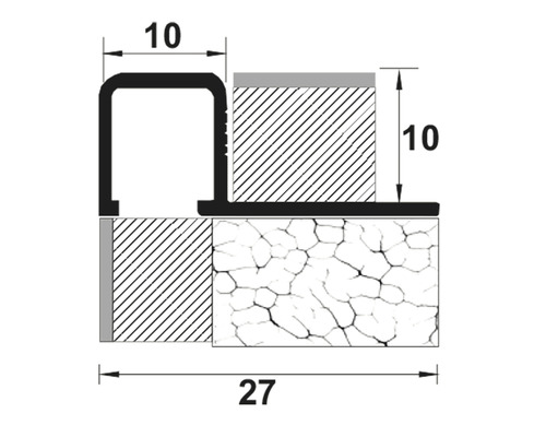 Baghetă dreaptă din aluminiu pentru muchii exterioare 10 mm 2,5 m argintiu lucios TDG104.91 Baghetă dreaptă din aluminiu pentru muchii exterioare 10 mm 2,5 m argintiu lucios TDG104.91