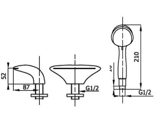 Desen tehnic al unui set de armături pentru baie cu dimensiuni