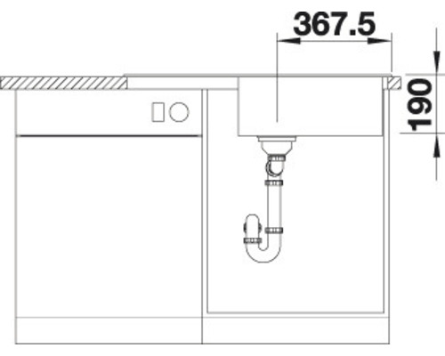 Desen al unei chiuvete cu dimensiunile 367,5 și 190