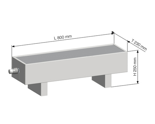 Imagine a unui radiator cu dimensiunile de 800 mm lungime, 230 mm adâncime și 250 mm înălțime