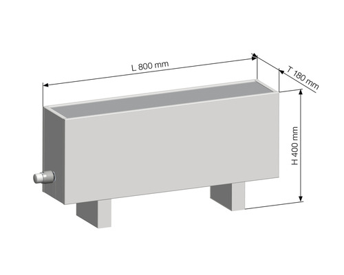 Radiator cu dimensiunile lungime 800 mm, înălțime 400 mm și adâncime 180 mm.