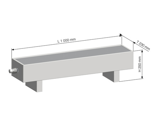 Imagine a aticului din bloc de construcție hidraulic cu dimensiunile: lungime 1000 mm, adâncime 230 mm, înălțime 250 mm.