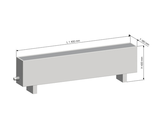 Ilustrație a unui radiator cu dimensiunile de 1400 mm lungime, 400 mm înălțime și 180 mm adâncime.