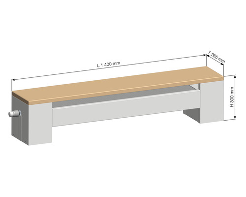 Desen tehnic al unui banc de lucru cu dimensiunile lungime 1400 mm, adâncime 265 mm și înălțime 300 mm.