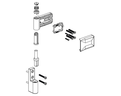 Desen explodat al unei balamale de ușă cu material de fixare
