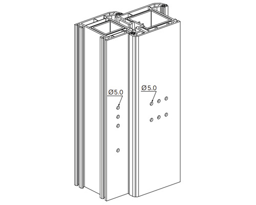 Imagine a unei conexiuni de profil din aluminiu cu găuri cu diametrul de 5,0.