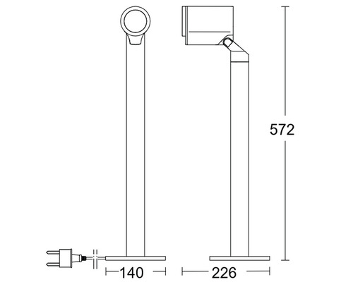 Desen tehnic al unei lămpi de podea cu dimensiuni