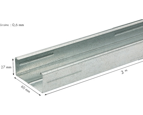Profil metalic cu dimensiunile 60 mm x 27 mm x 3 m