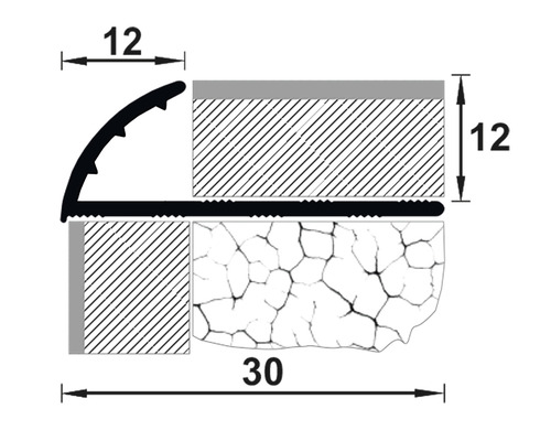 Baghetă semirotundă din aluminiu anodizat pentru muchii exterioare 12 mm 2,7 m argintiu satinat 
ERT127.81