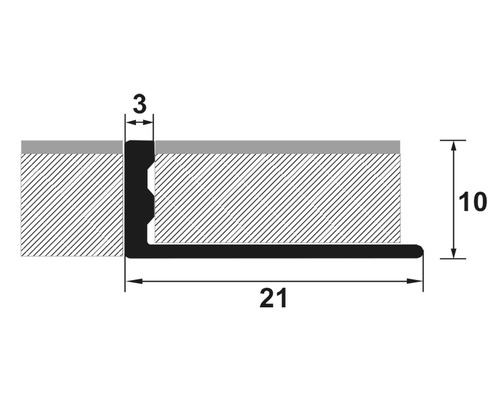 Desen tehnic al unui profil de tranziție cu dimensiuni