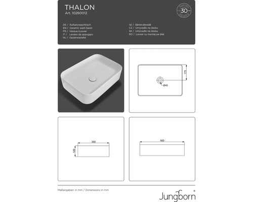Lavoar ceramic Thalon pentru blat cu dimensiuni