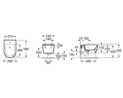 Desen tehnic al unui bideu suspendat cu dimensiuni