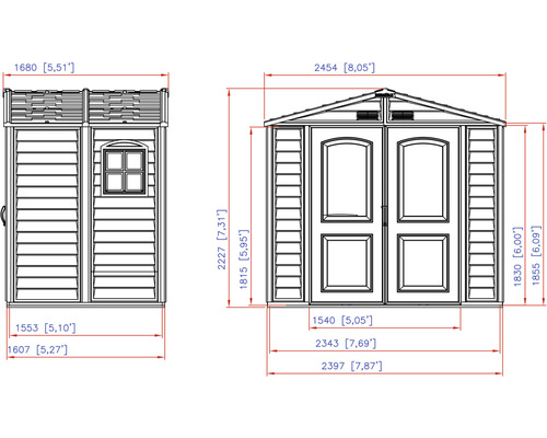 Desen tehnic al unei magazii de grădină cu dimensiuni