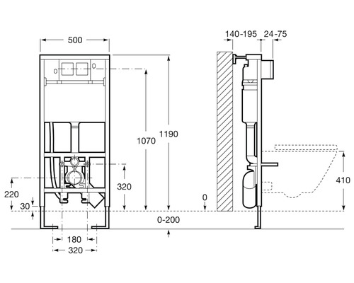 Desen tehnic al unui element de montaj frontal cu dimensiuni