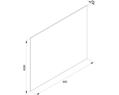 Schiță a unei plăci cu dimensiunile 650 x 600 x 25 milimetri
