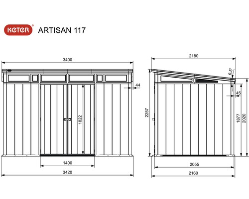 Dimensiunile casei de grădină Keter Artisan 117