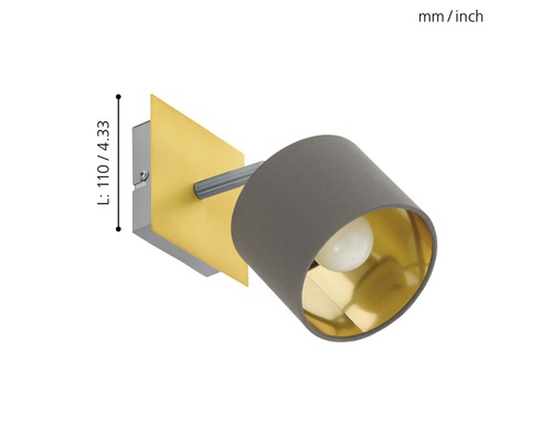 Lampa de perete cu abajur gri și interior auriu